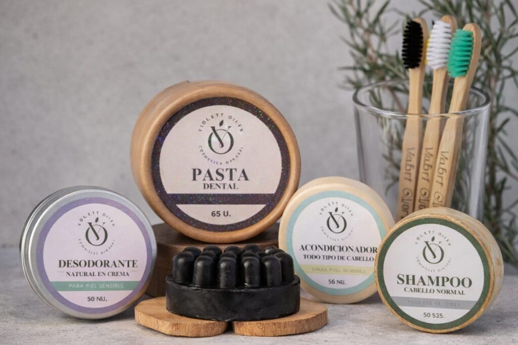 Kit Higiene Ecológica Rutina Zero Waste Violett Olive cosmética natural piel sensible