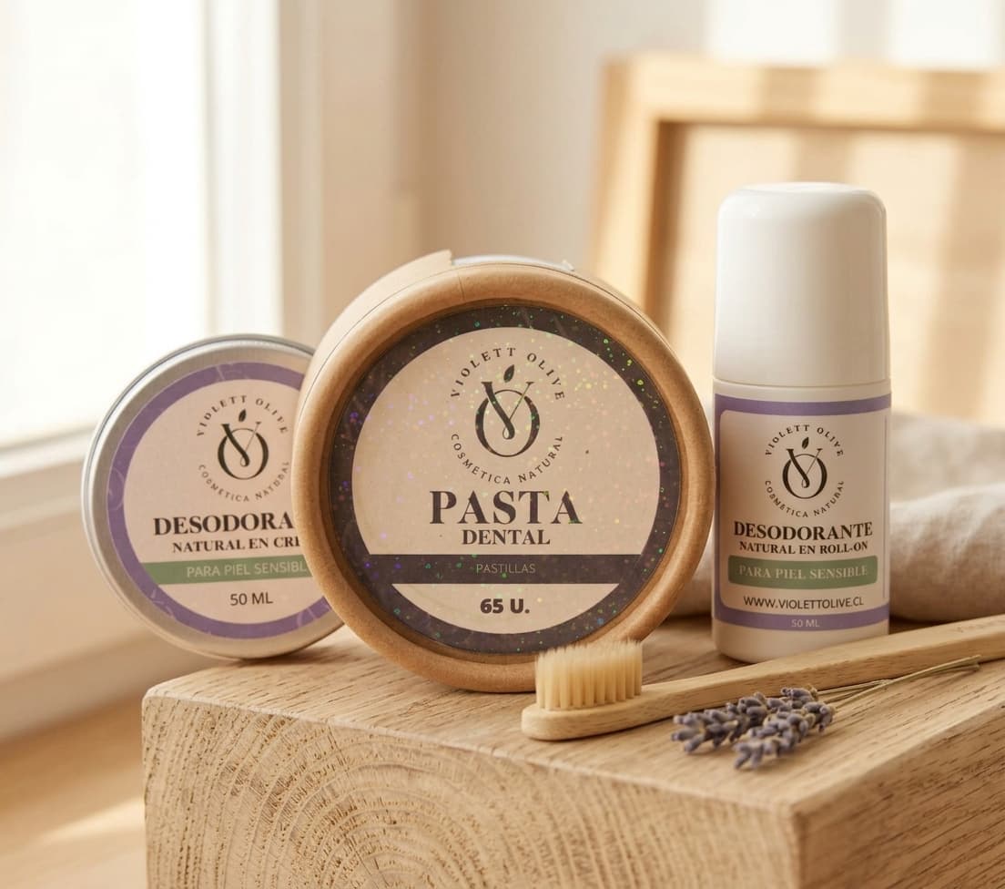kit desodorante natural pasta dental vegana sin fluor violett olive cosmetica natural para piel sensible